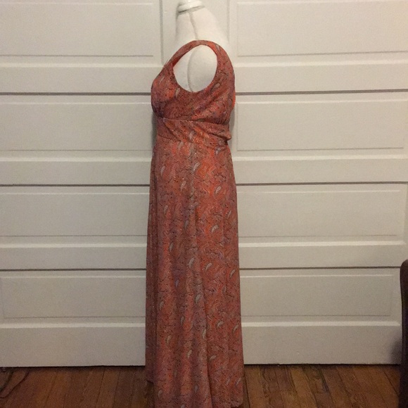 Vintage Evening Dress Orange Paisley Gold Lame - Picture 6 of 8